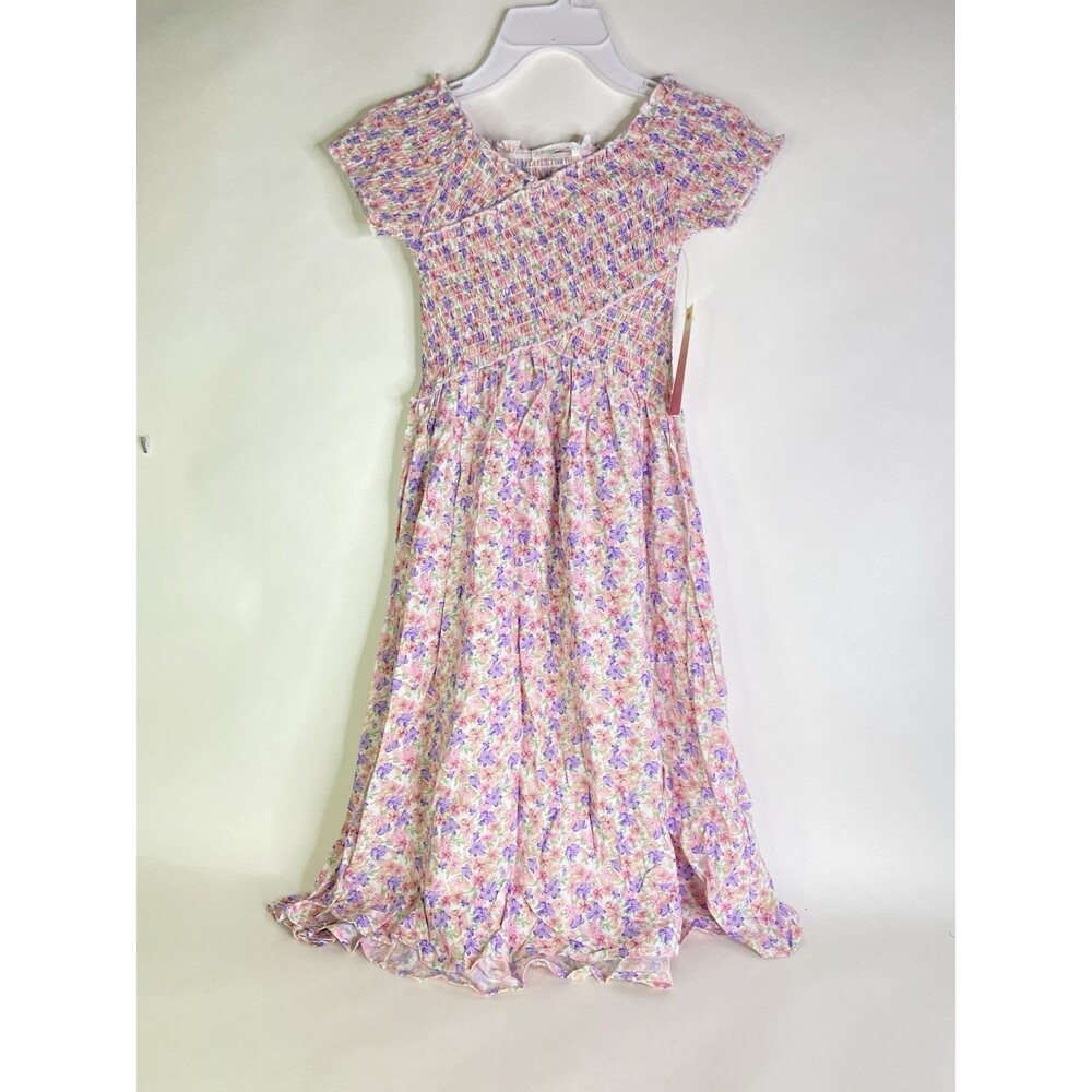 Sunset Sky Floral Smocked Floral Print Fit and Flare Midi Dress Girls Size 10